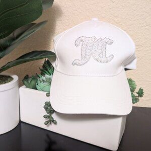 Juicy Couture White Pearl & Rhinestone JC Logo Baseball Cap NWT OS